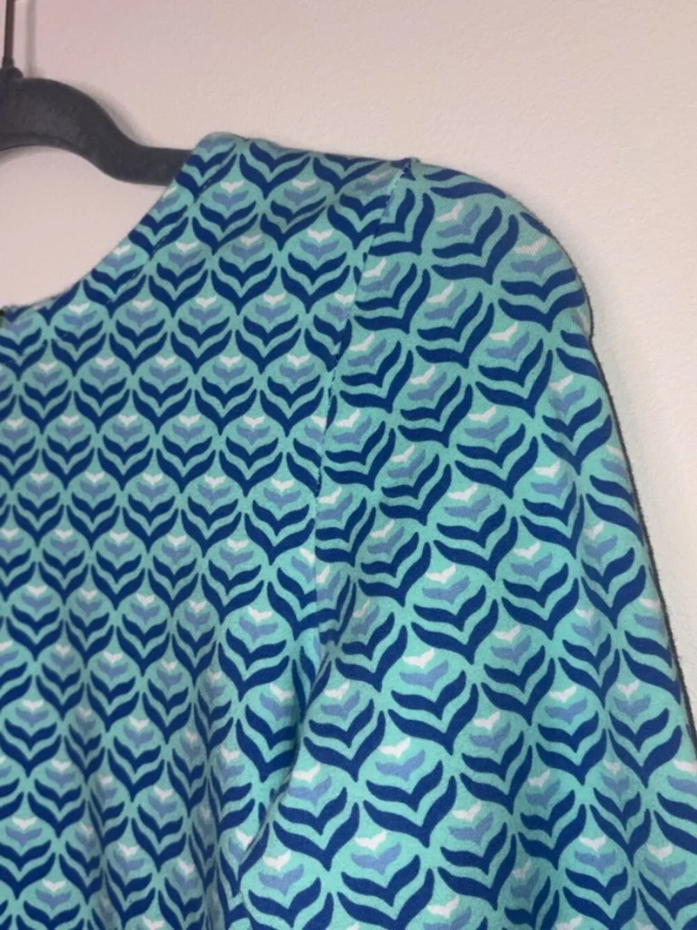Vineyard Vines Girls Large 14 Shift Dress Blue Whale Tail Print 3/4 Sleeve
